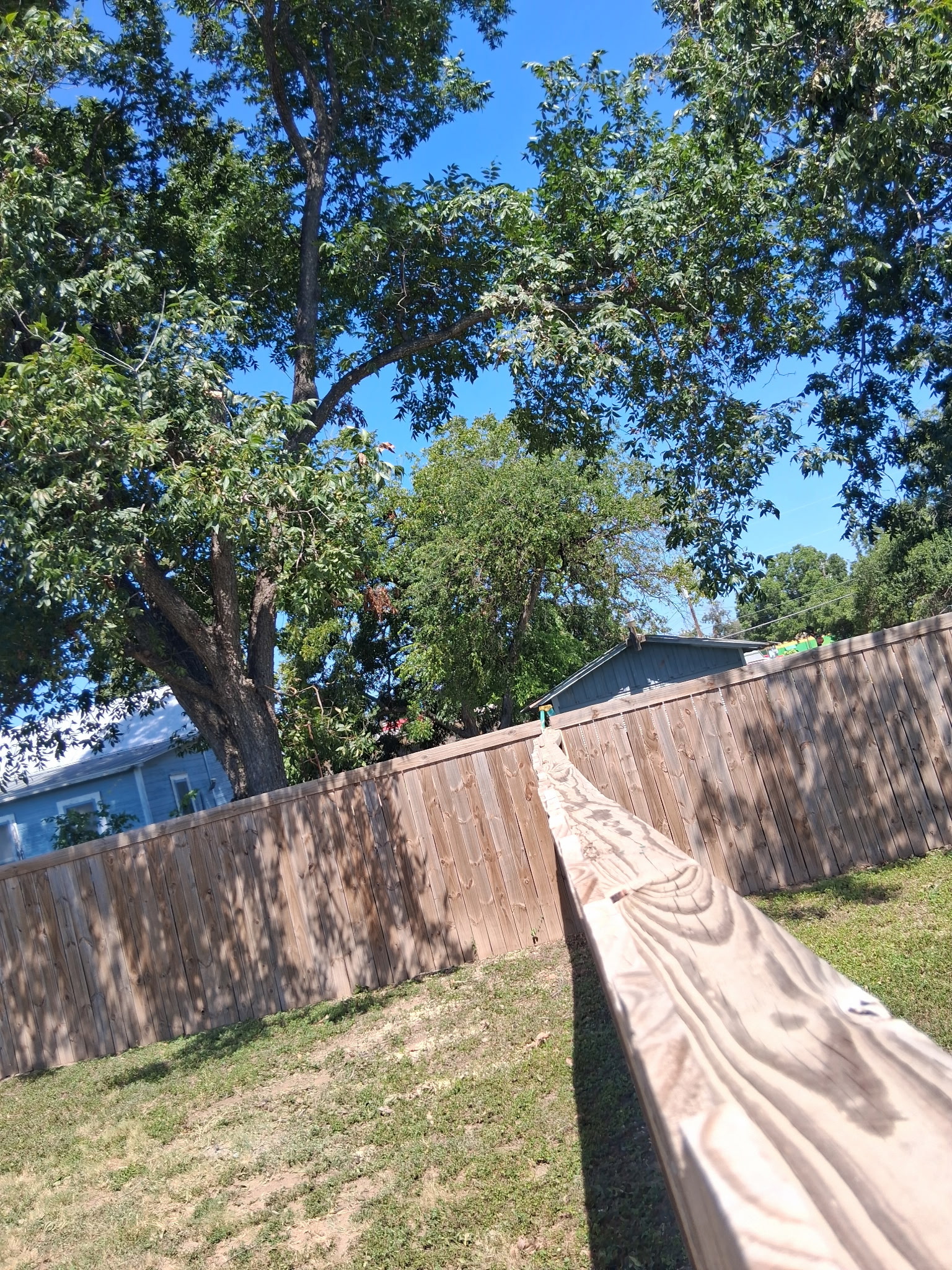 A perfectly clean wooden fence line after Timber Love & Care removed the fallen storm debris.